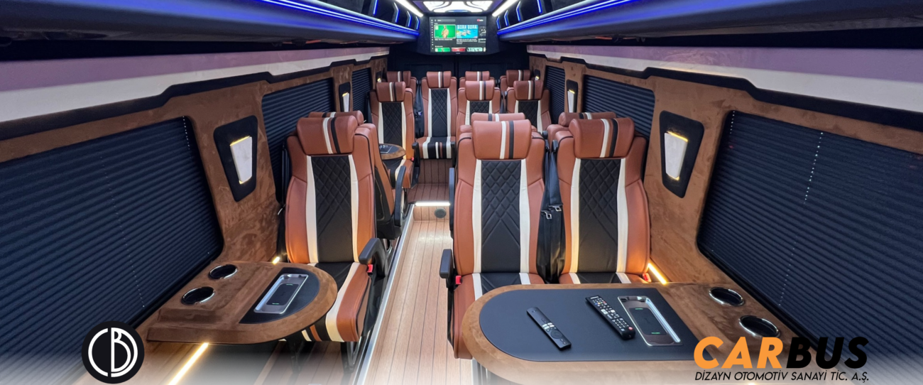 CARBUS Amber Lounge – Mercedes-Benz Sprinter 519 yatay kabin görünümü